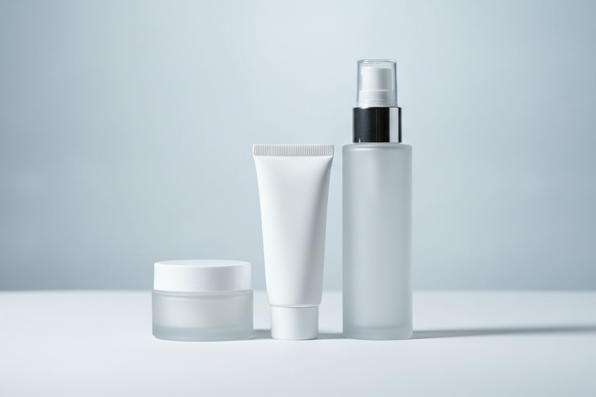 Three plain skincare containers